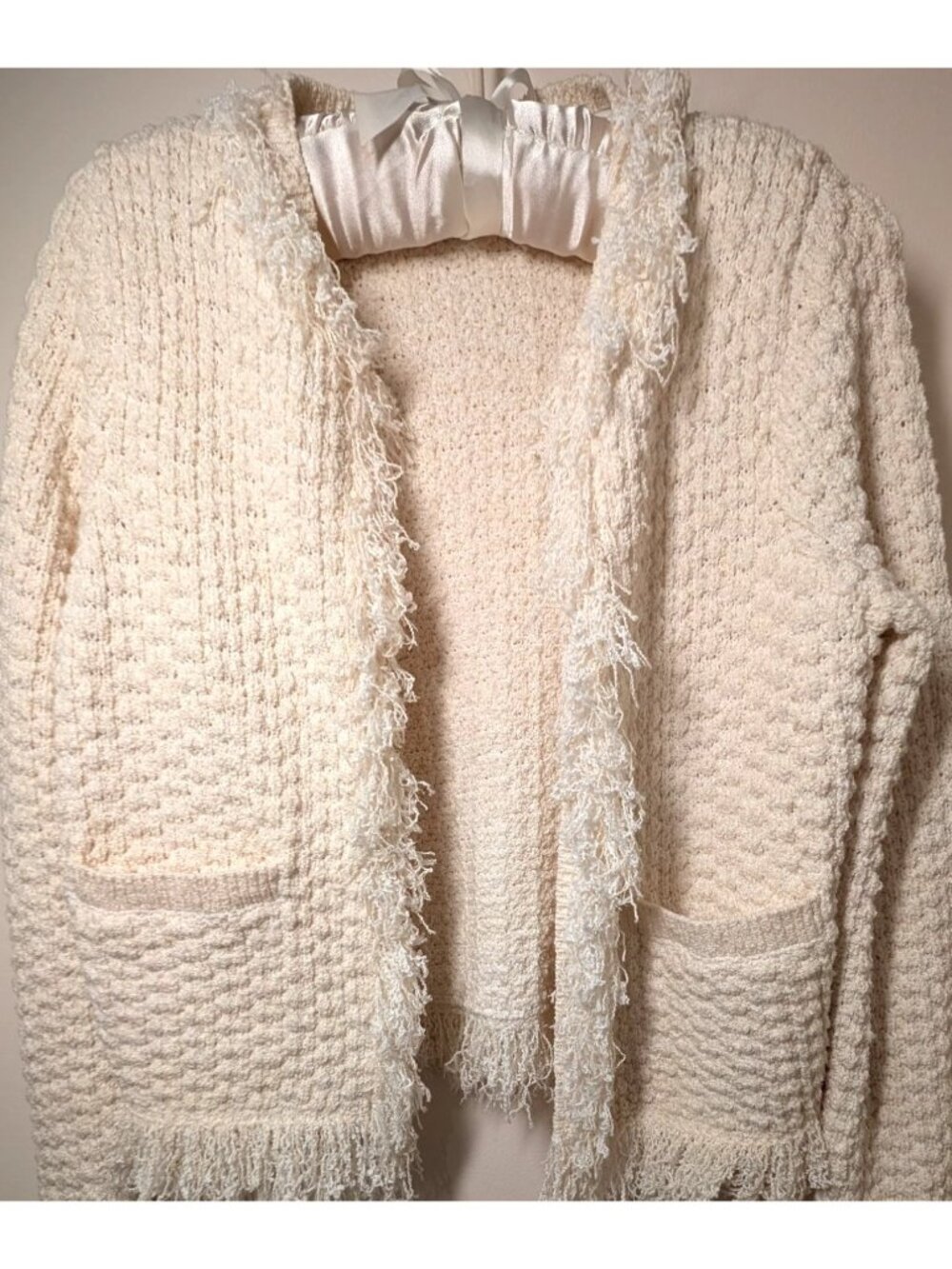 A.L.C April Fringe Bouclé Cardigan, Natural/White Marl, Size Small